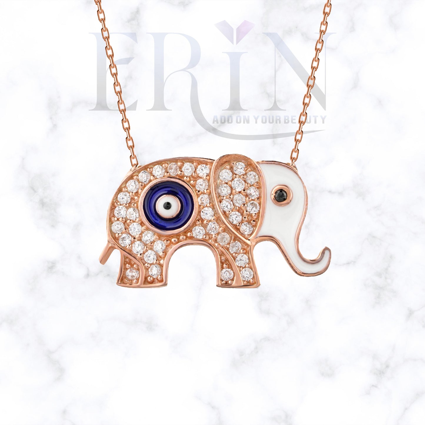 Erin Evil Eye Elephant 925 Sterling Silver Necklace