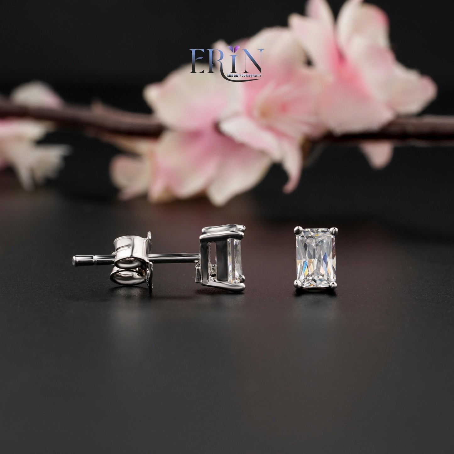 Silver Rectangle Stud Earrings For Her