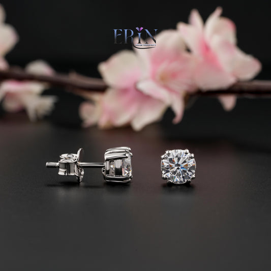 Silver Round Stud Earrings For Her