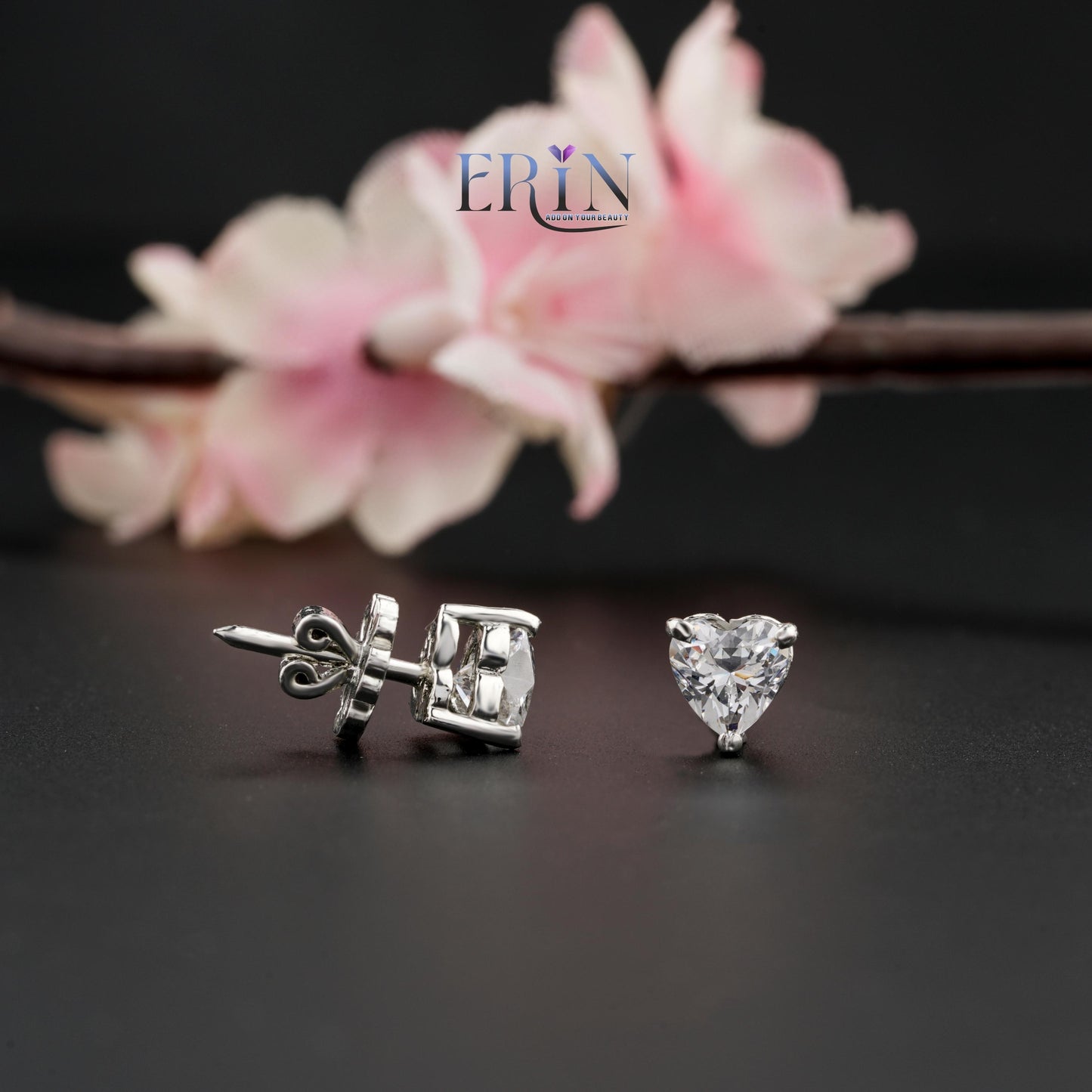 Silver Heart Shape Stud Earrings For Her