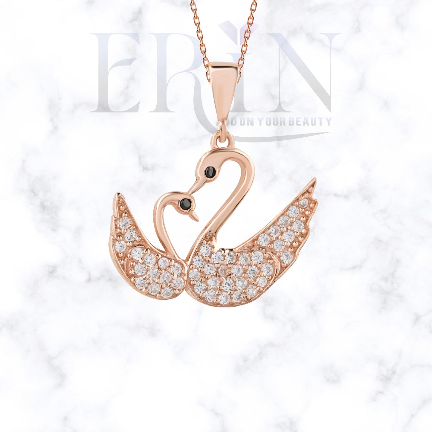 Twin Swan Pendant 925 Sterling Silver Necklace