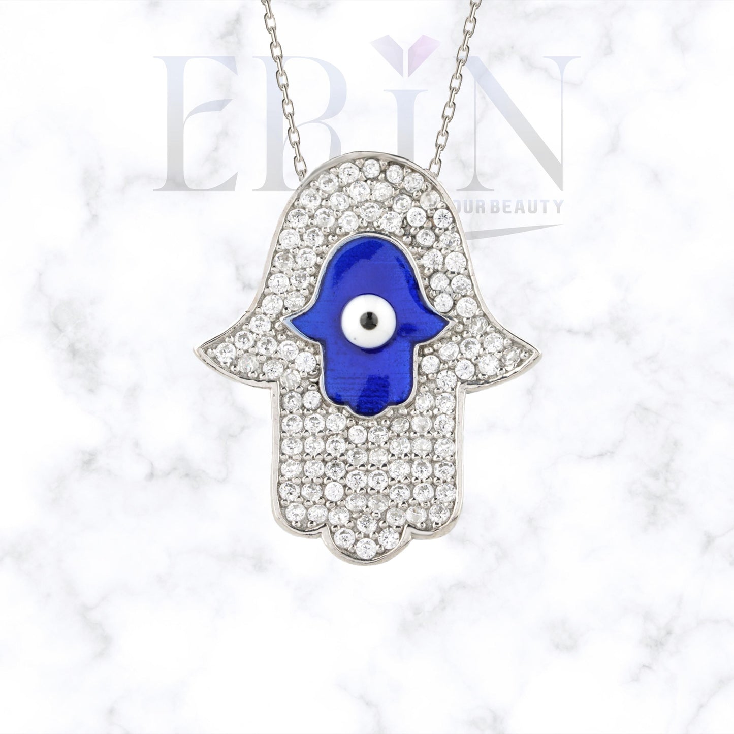 Evil Eye Hamsa Pendant 925 Sterling Silver Necklace