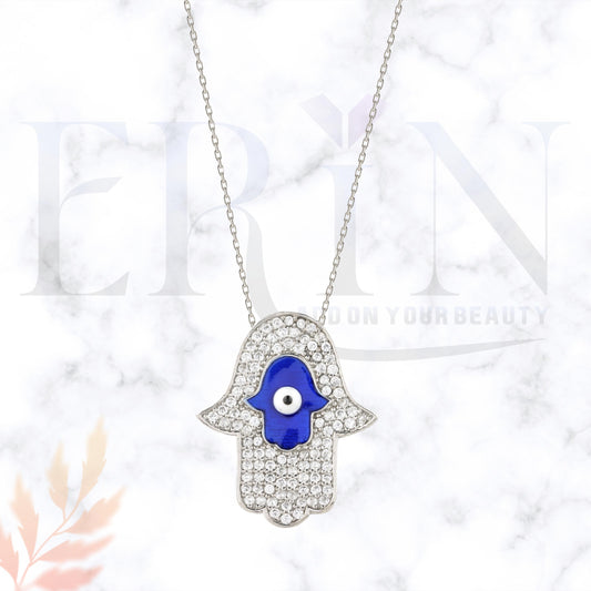 Evil Eye Hamsa Pendant 925 Sterling Silver Necklace