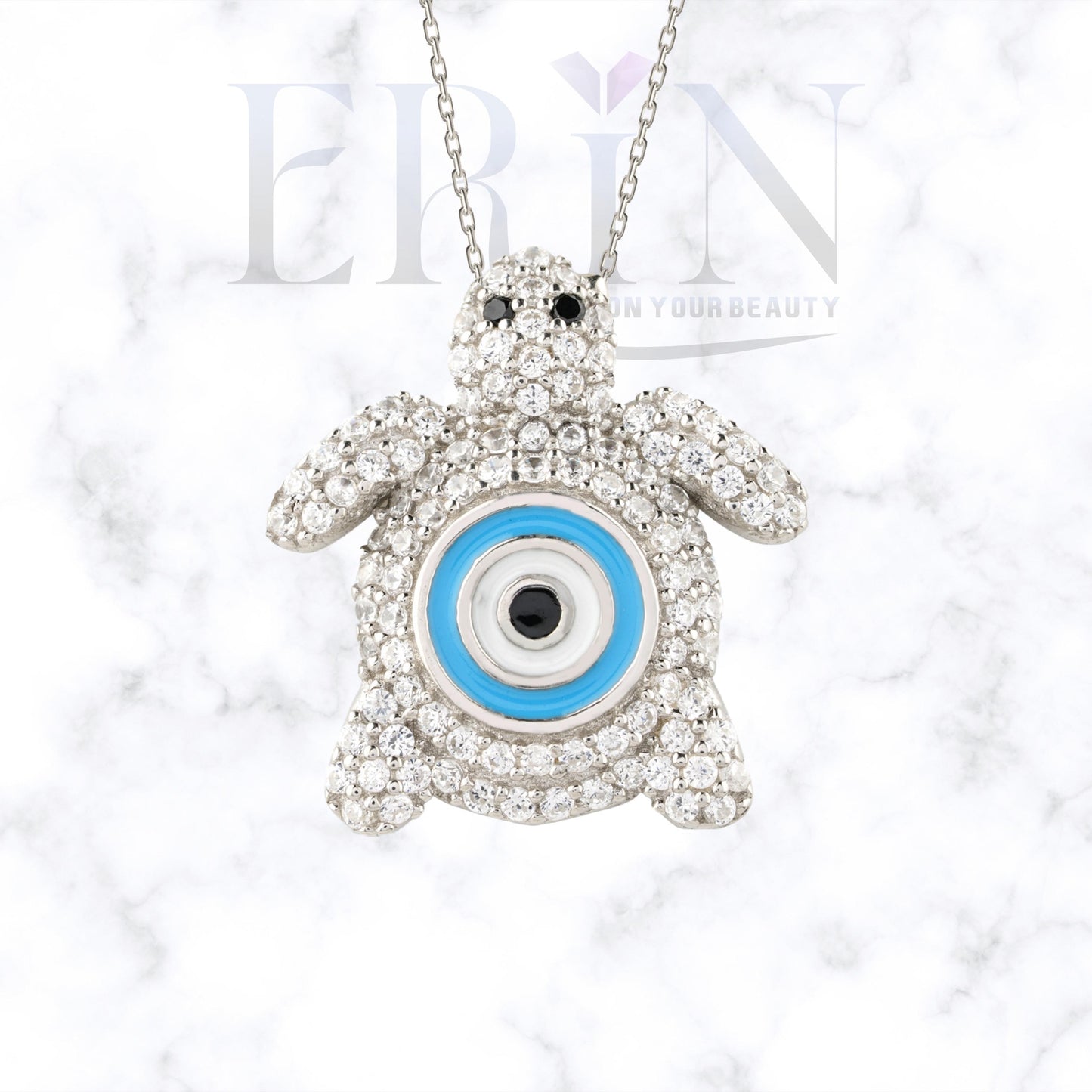 Tortoise Evil Eye Pendant 925 Sterling Silver Necklace