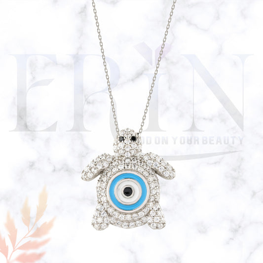 Tortoise Evil Eye Pendant 925 Sterling Silver Necklace