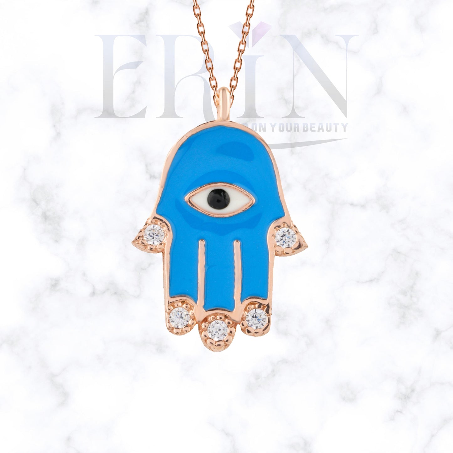 Evil Eye Hamsa Pendant 925 Sterling Silver Necklace