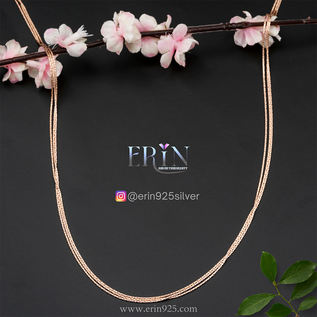 Beautiful 3 Layer Pure 925 Rose Gold Silver Chain